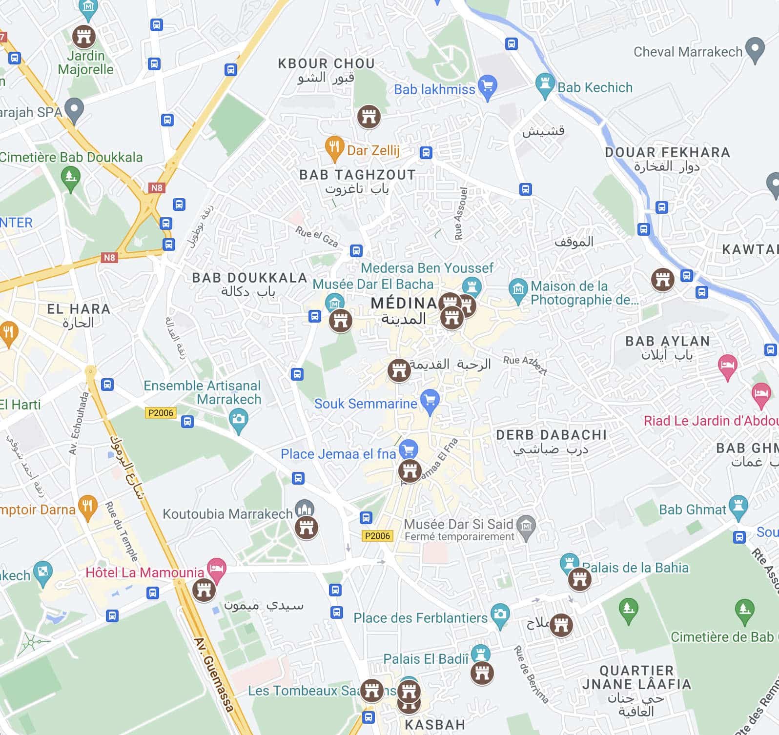 Carte des monuments de Marrakech.