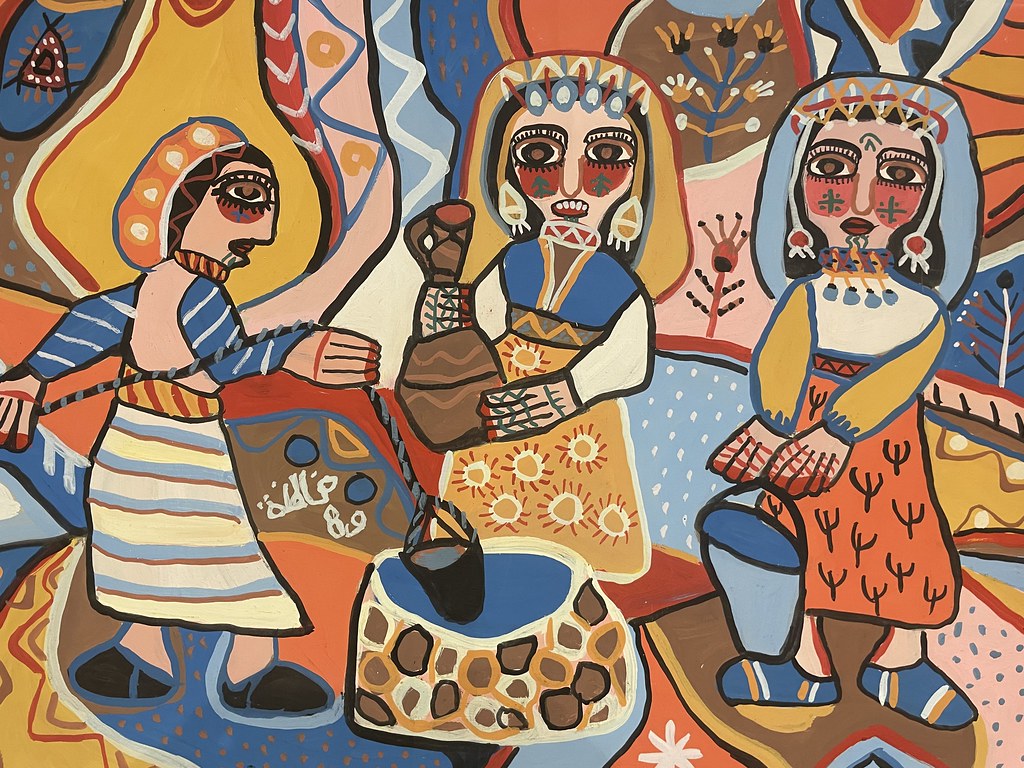 Expo de la peintre naïve Fatna Gbouri au Palais Dar Pacha à Marrakech.