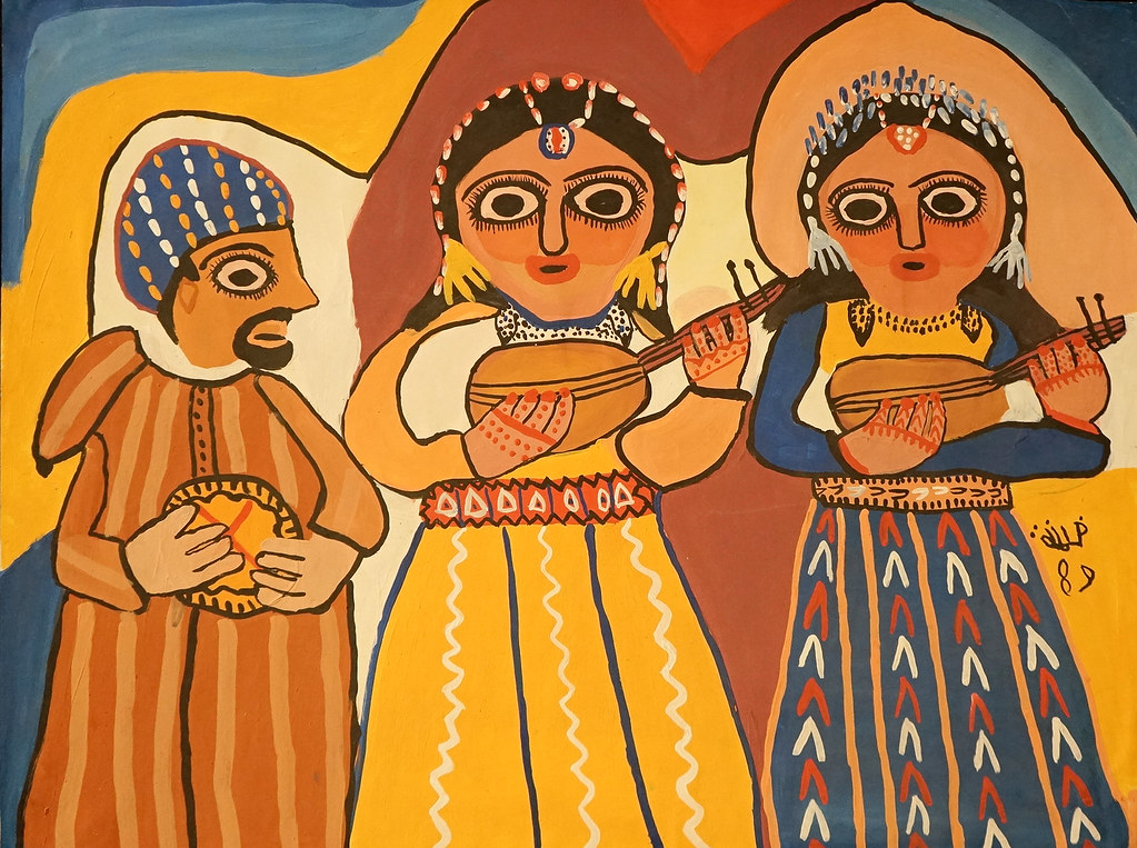 Expo de la peintre naïve Fatna Gbouri au Palais Dar Pacha à Marrakech.