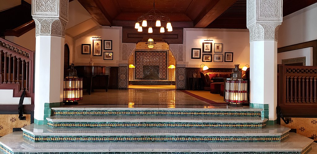 A l'intérieur de l'hôtel de luxe La Mamounia dans le quartier de l'Hivernage à Marrakech. Photo de Pi3.124