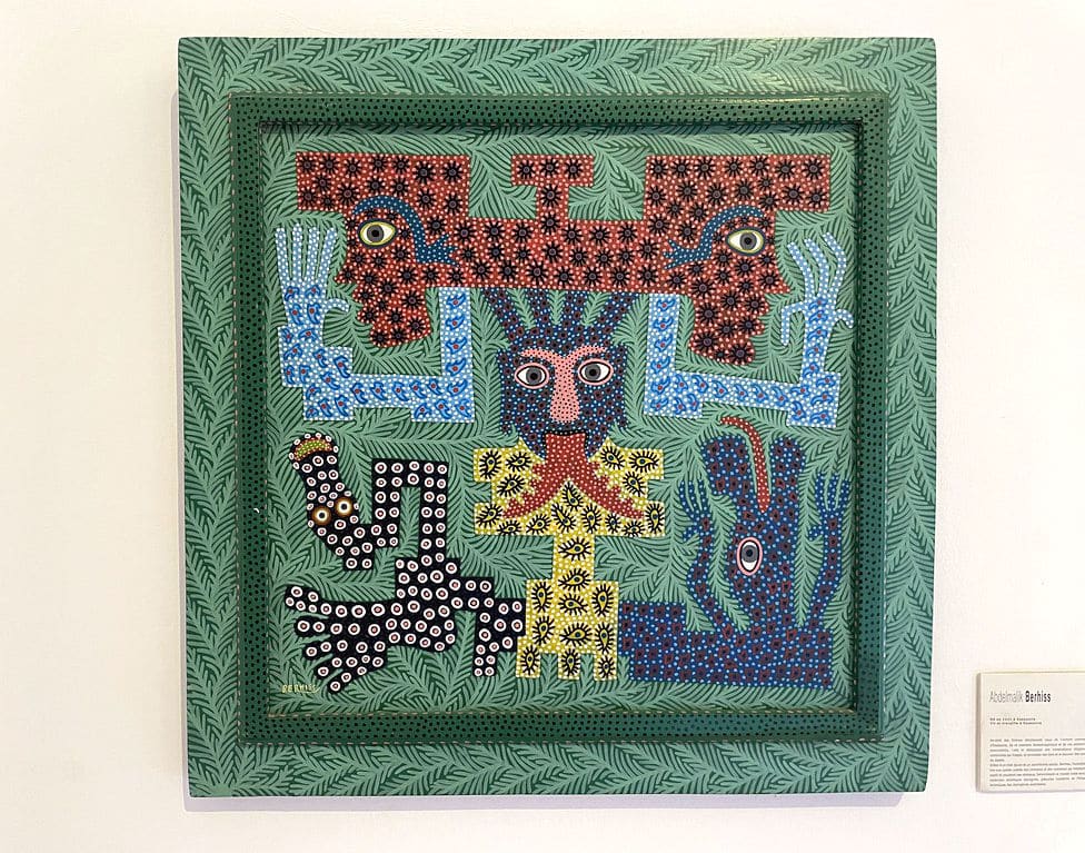 Oeuvre d'Abdelmalik Berhissi, artiste d'Essaouira au Musée de la Palmeraie à Marrakech.