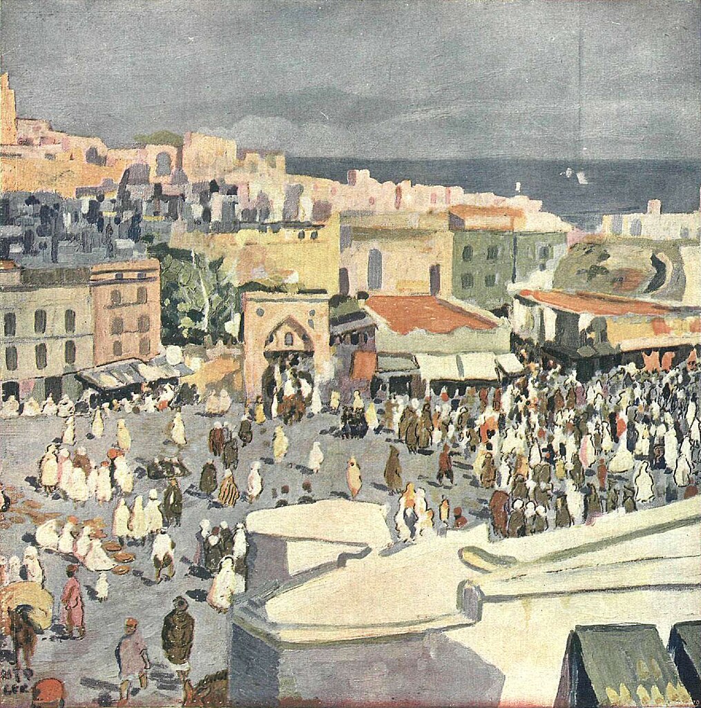 Place du Grand Socco à Tanger sous le pinceau d'Octovio Pinto (1919).
