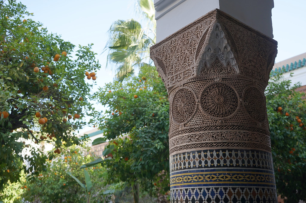 Colonne sculptée dans le Palais Dar Pacha de Marrakech.