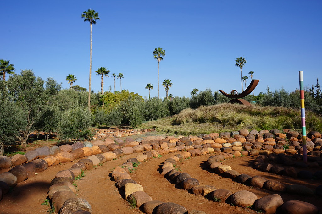 Land art et cercle dans le Jardin ANIMA au sud de Marrakech.
