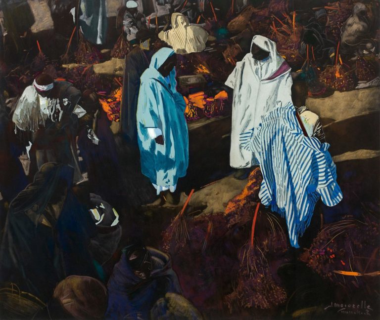 "Vendeurs de dattes au souk de Marrakech", peinture de Jacques Majorelle