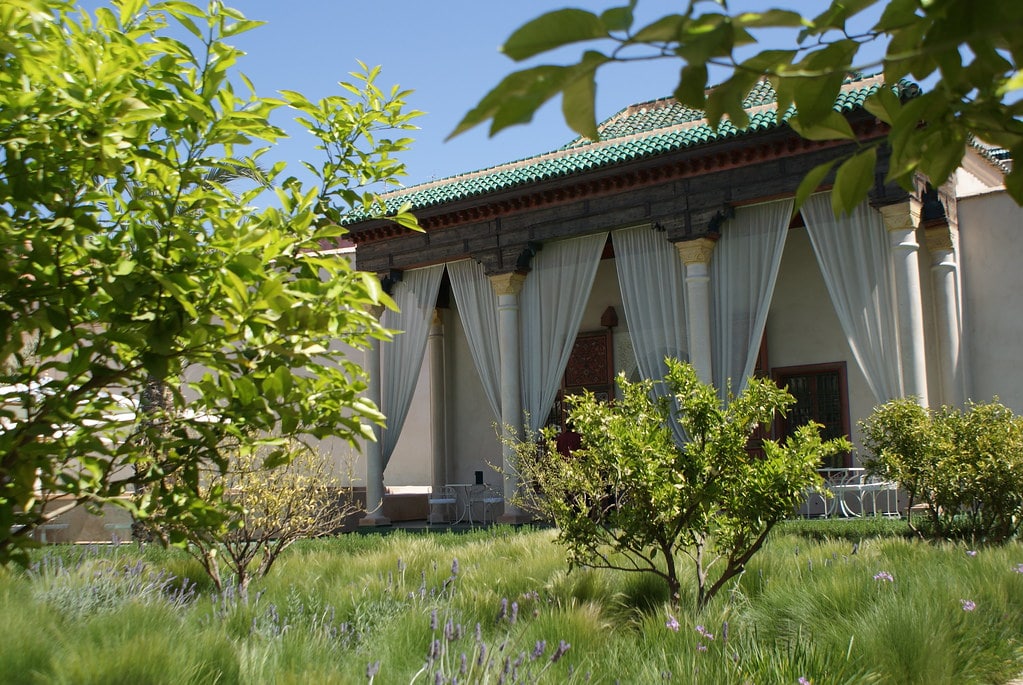 Un des agréables cafés du jardin secret de Marrakech au milieu des lavandes et des orangers.