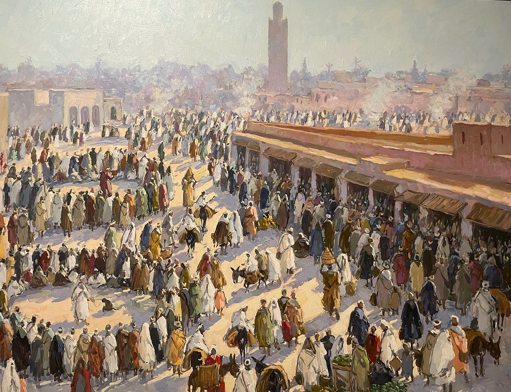 Place Jemaa el Fnaa à Marrakech. Toile de Mohammed Krich.