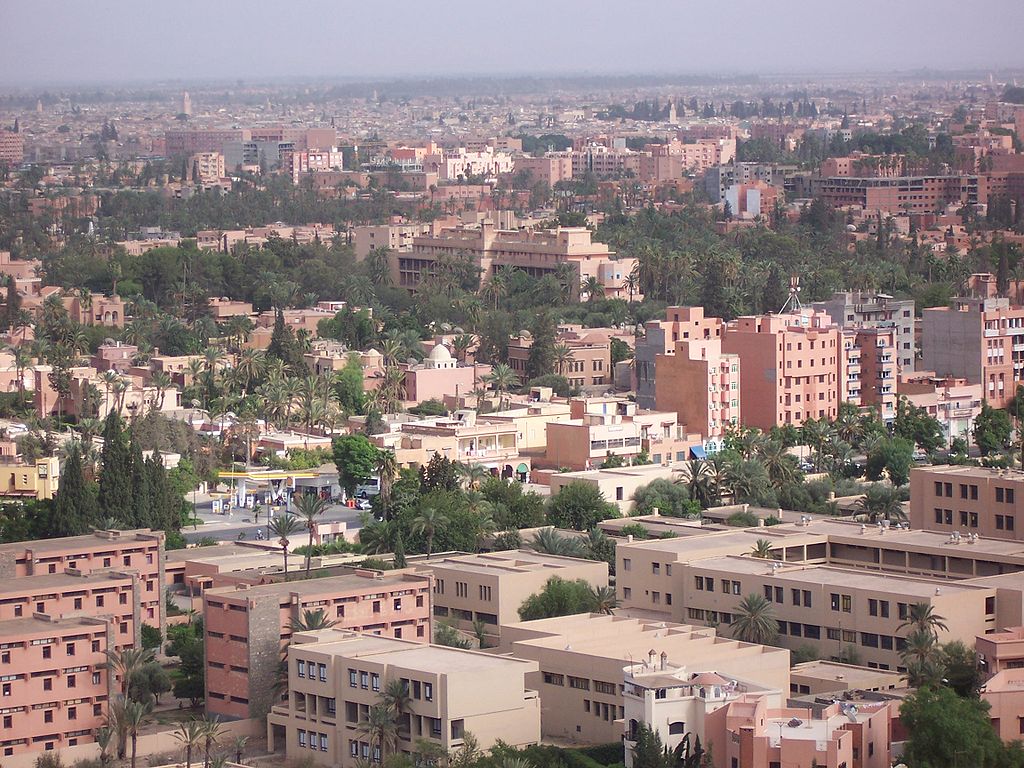 Vue sur le quartier occidental du Guéliz à Marrakech. Photo de CS.D.