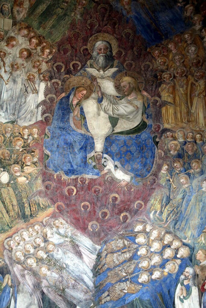 Fresque de la cronoation de la vierge dans la chapelle Caracciolo del Sol dans l'église San Giovanni a Carbonara à Naples. Photo de Mongolo1984. Licence ccbysa40