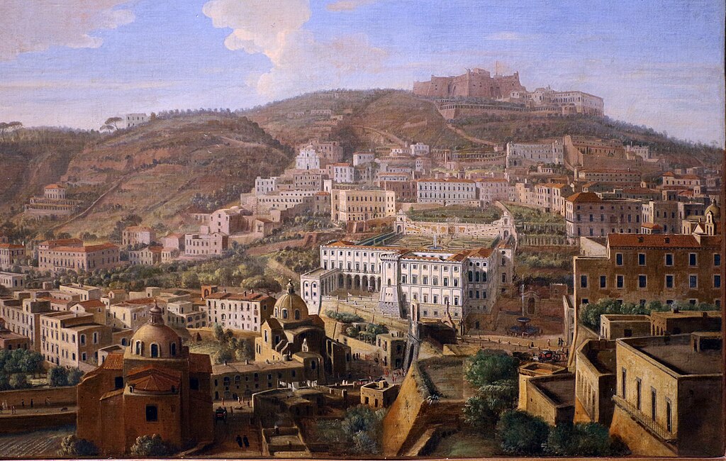 Tableau de Gaspar van wittel "veduta di napoli con il borgo di chiaia da pizzofalcone" au Musée Gallerie d'Italia à Naples.