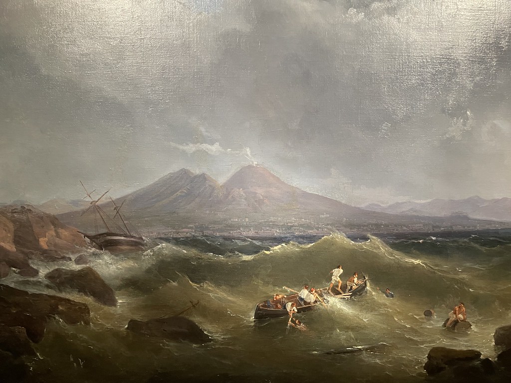 Tempête dans la baie sur fond de Vésuve au Musée Gallerie d'Italia à Naples.