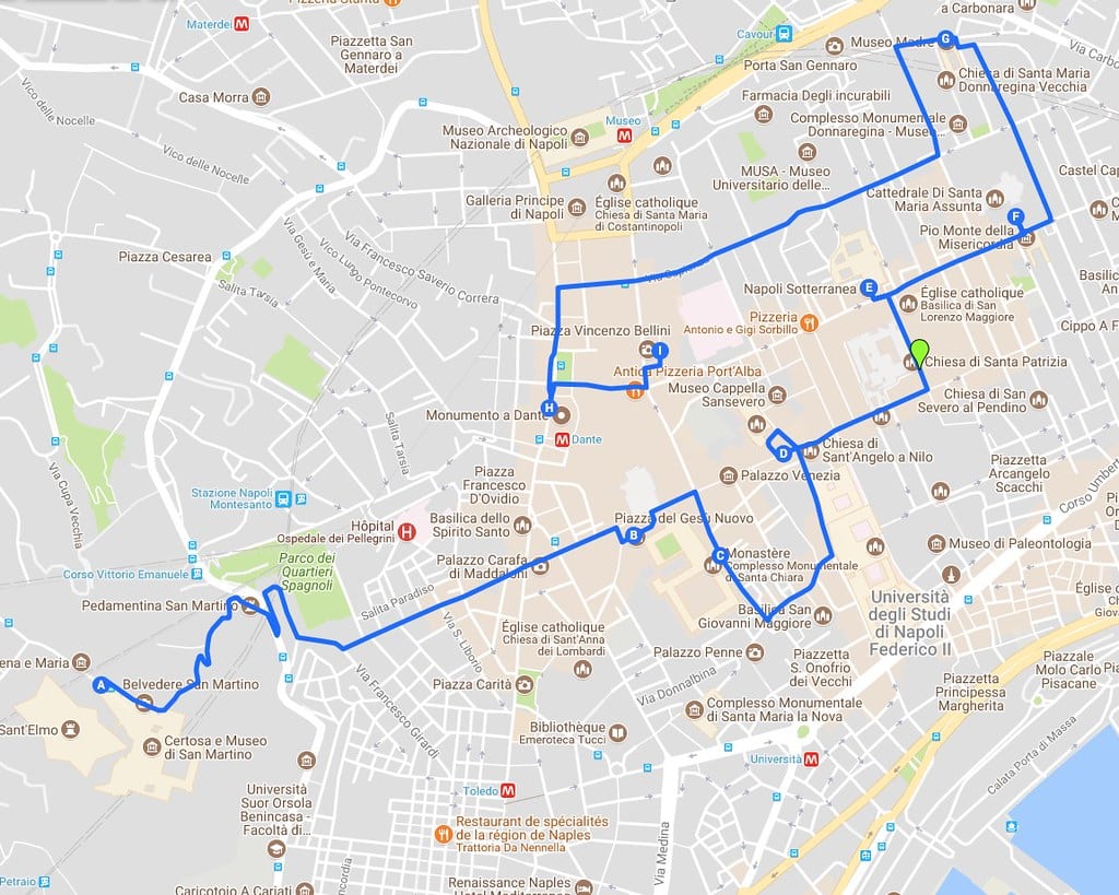 Plan du parcours pour le jour 1 à Naples : Itinéraires à travers la Vieille Ville (Centro Storico)