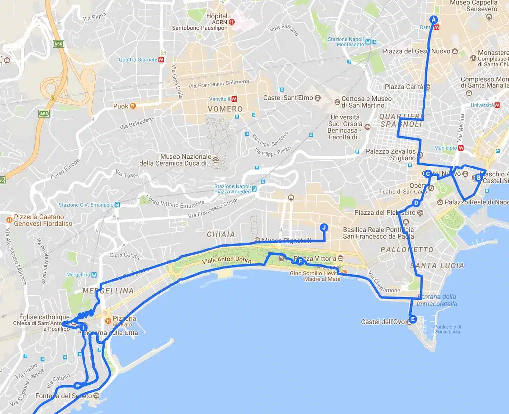 Plan jour 2 à Naples : parcours des beaux quartiers (Chiaia, Mergellina et Posillipo).