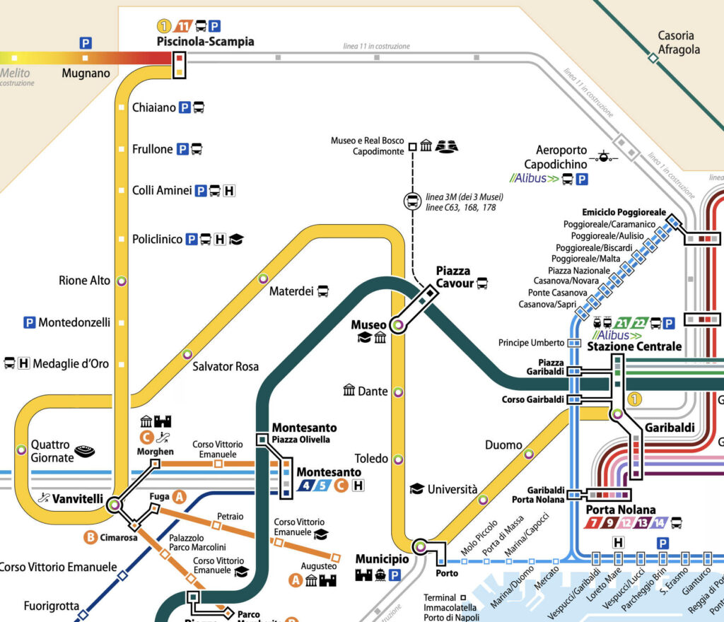 Carte de la ligne 1 du métro à Naples.