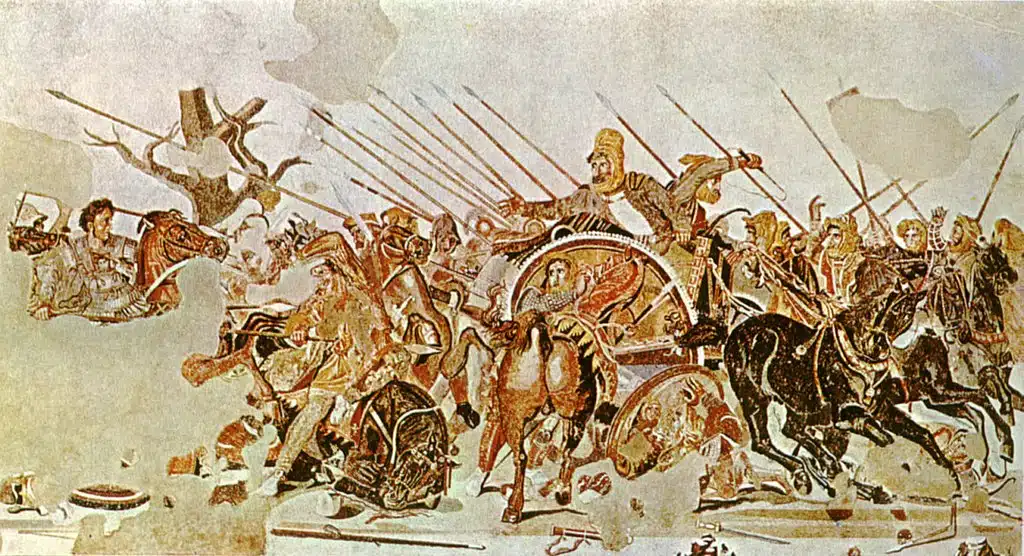 Mosaique Alexandre le Grand contre Darius à la bataille d’Issus ou de Gaugamela. Musée archéologique de Naples.