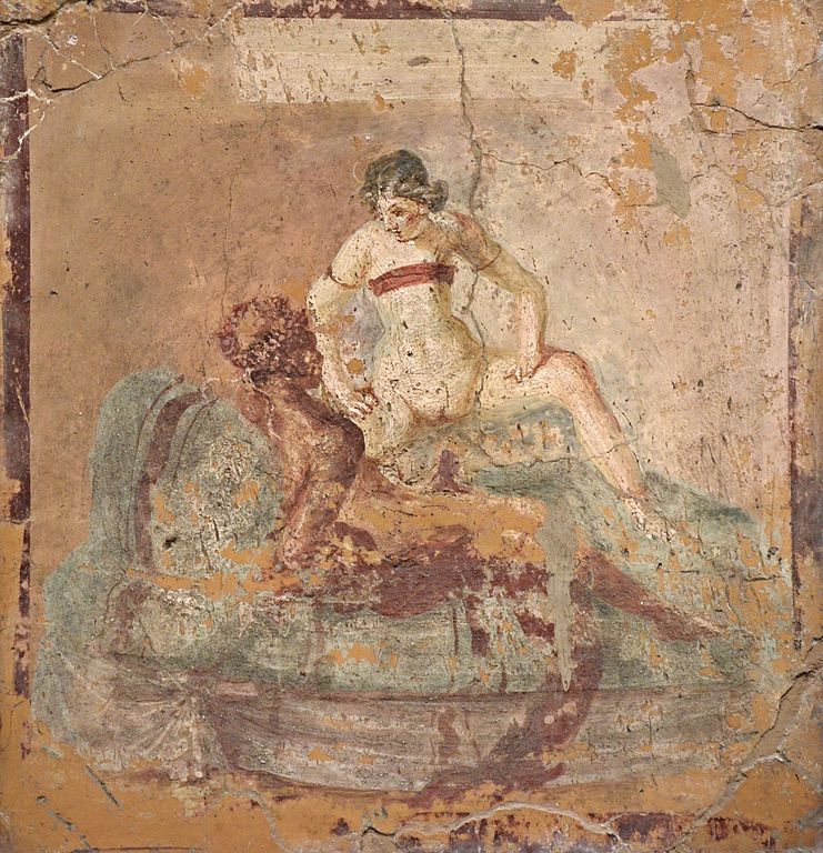 Ces peintures étaient fréquemment affichées dans la salle d’attente des lunapars (ou maison close) de Pompéi. Photo de Carole Roddato.