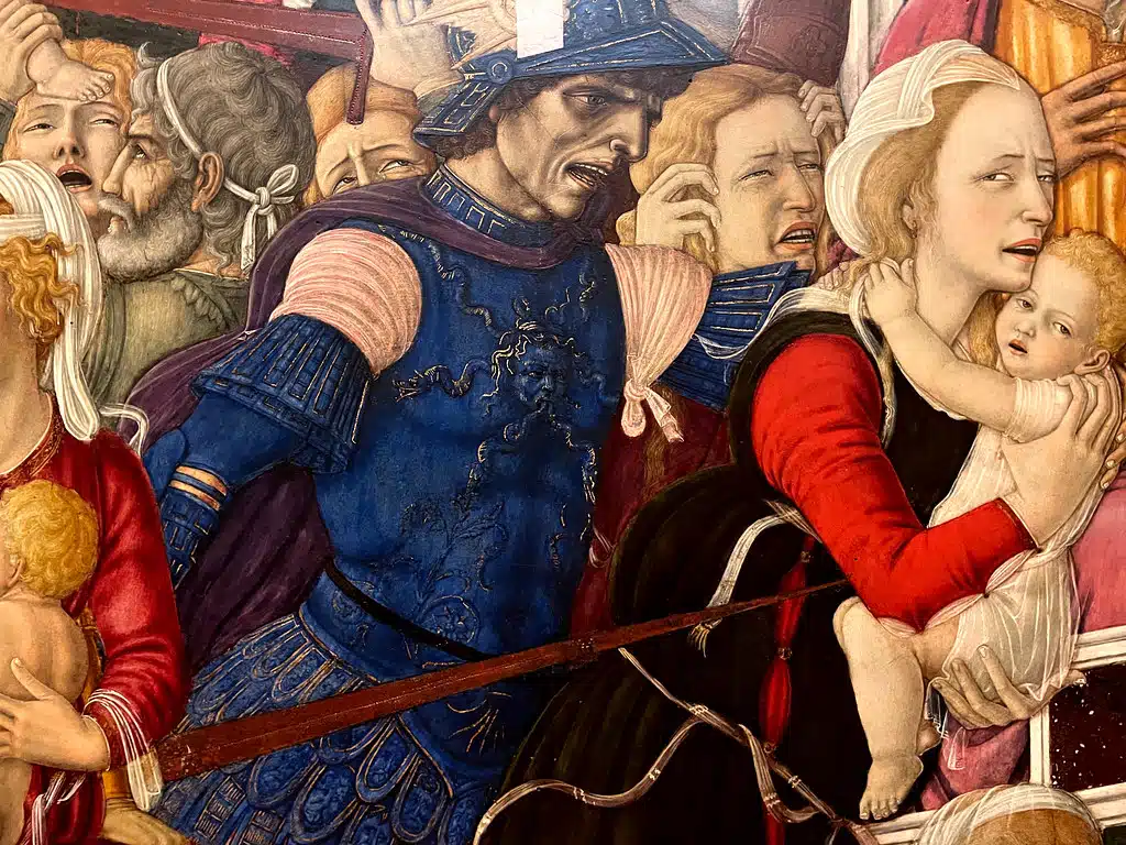 Détails du "Massacre des innocents" (1481), tableau de Matteo di Giovanni au Musée Capodimonte à Naples.