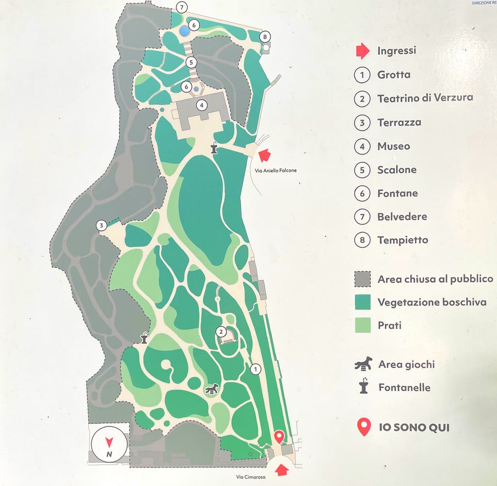 Plan du jardin de la Villa Floridiana à Naples. 