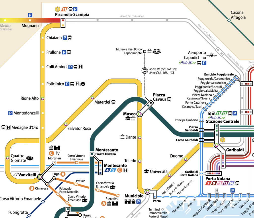 Carte de la ligne 1 du métro à Naples.
