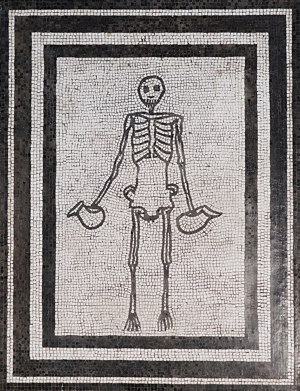 Mosaique appelée « Carpe diem » ou « le squelette aux pichets ».