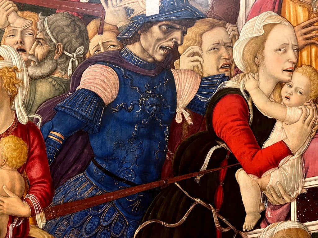 Détails du "Massacre des innocents" (1481), tableau de Matteo di Giovanni au Musée Capodimonte à Naples.