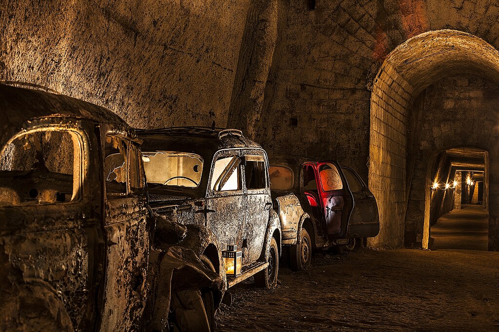 Voitures abandonnées dans les souterrains de Naples - Photo de Associazione Culturale Borbonica Sotterranea