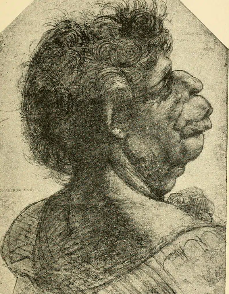 Tête grotesque, caricature de Leonardo da Vinci à la Christchurch Picture Gallery à Oxford.