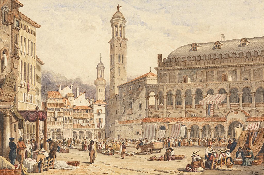 Histoire de Padoue : Piazza delle Erbe en 1836 par George Francklin Atkinson.