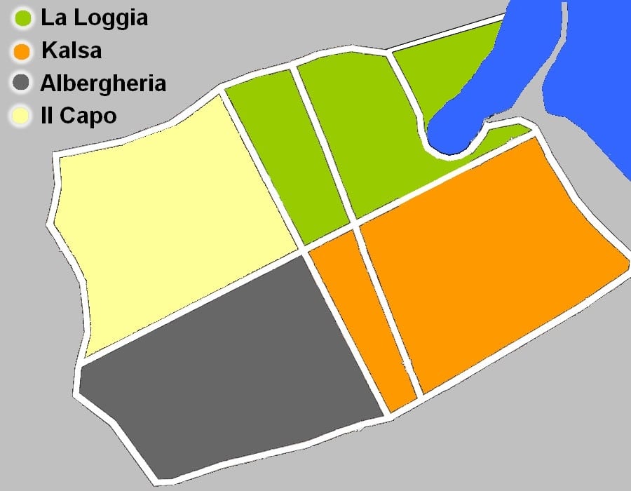 Carte du quartier de la Vieille Ville de Palerme.