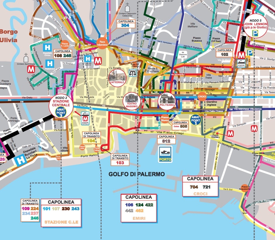 Carte des transports en commun à Palerme.