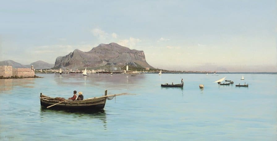 Monte Pellegrino au dessus du port de Palerme - Tableau de Francesco Lojacono