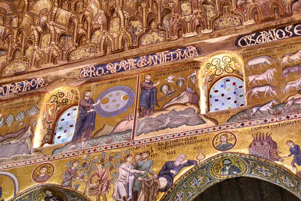Fresque illustrant la Genèse dans la chapelle Palatine de Palerme.