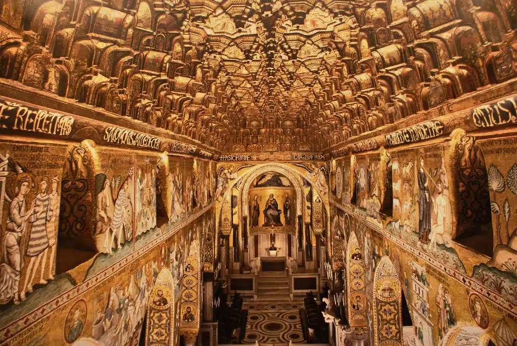 Photo prise en hauteur dans la chapelle Palatine de Palerme.