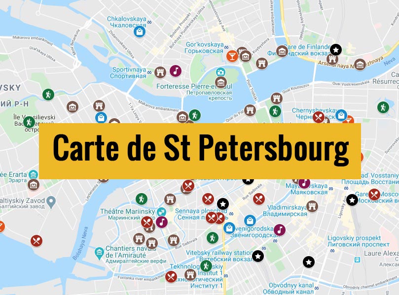 Carte de St Petersbourg en Russie avec tous les lieux chouette du guide