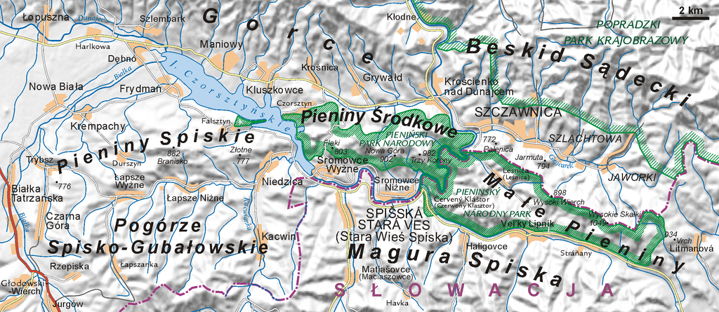 Carte de la région des Pienines ou Pieniny. Image d'Aotearoa - Licence CCBYSA 3.0