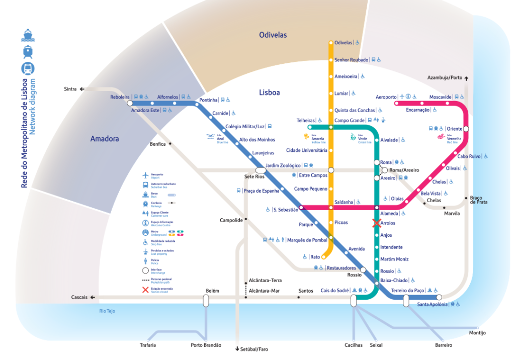 Plan du metro à Lisbonne