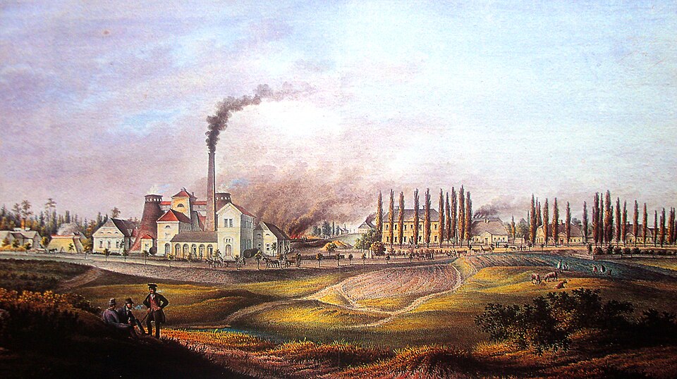 Histoire de Katowice : Usine métallurgique Hohenlohe (Welnowiec) par Ernst Wilhelm Knippel (1850).
