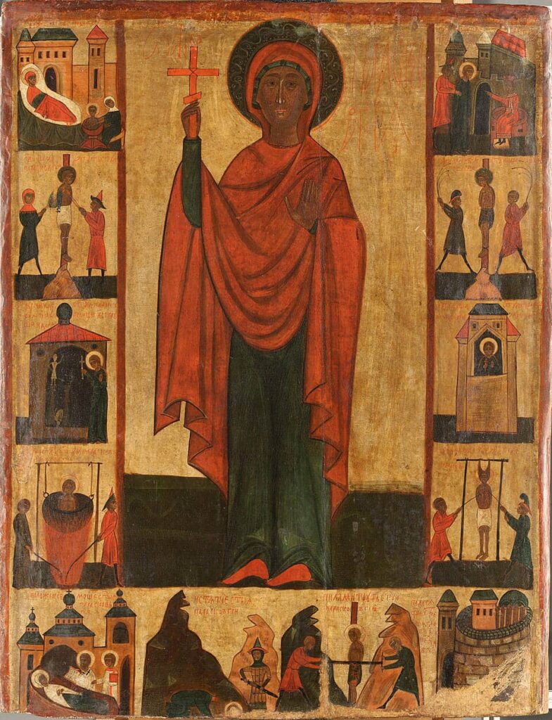 Icone de Sainte Paraskeva (Balkan, vers 1400) au musée d'art sacré Ciolek à Cracovie.
