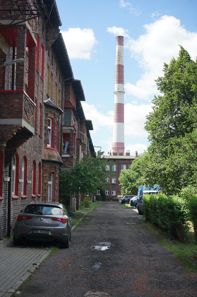 Cheminée depuis le quartier minier de Nikiszowiec à Katowice.