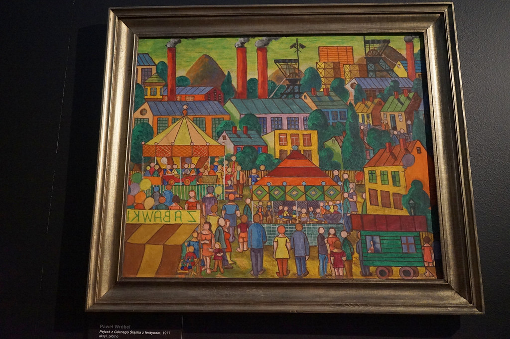"Paysage de haute Silésie avec un festin" (1977). Toile de Pawel Wrobel dans le musée ethnographique du quartier de Nikiszowiec à Katowice.