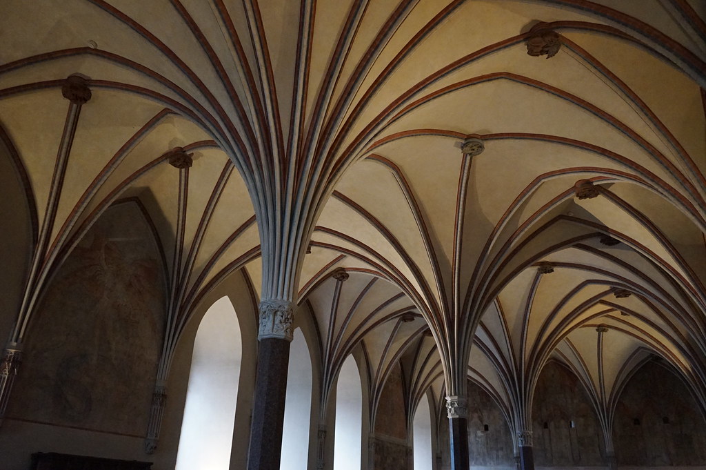Colonnes "en palmier" dans la Salle du Chapitre du Chateau Haut.
