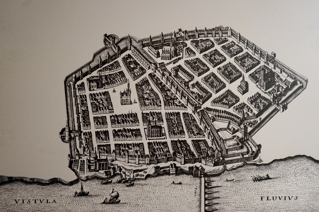 Plan historique de Torun alors divisé en ville ancienne (côté gauche) et ville nouvelle (côté droit).