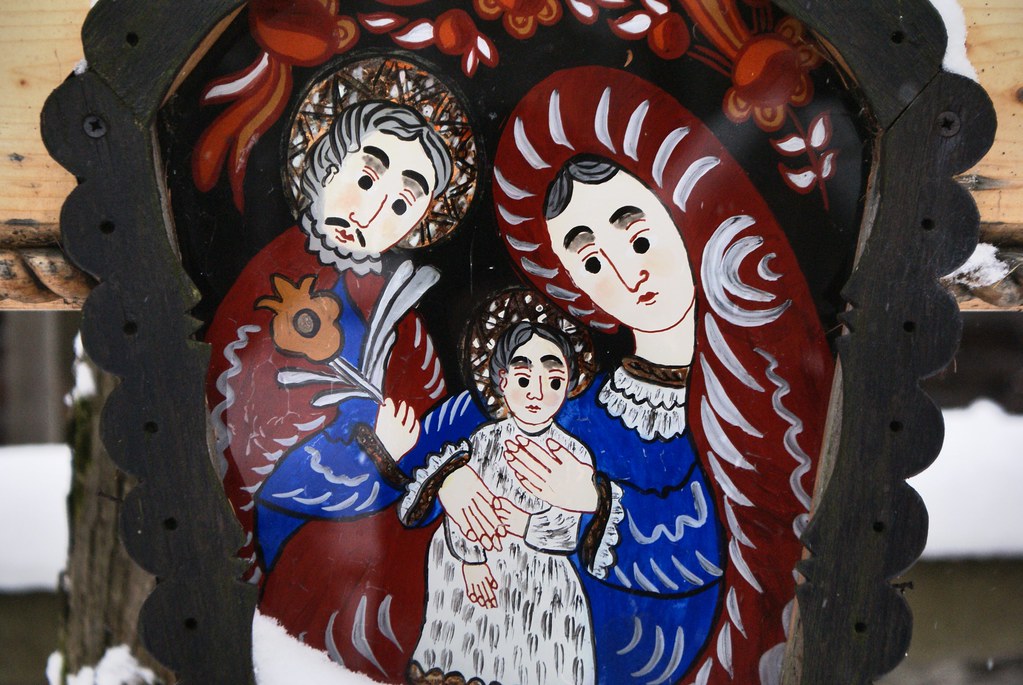 Peinture sur verre typique des Carpates.