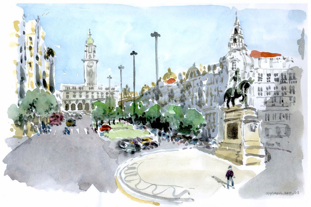 Aquarelle de l'Avenida dos Aliados à porto par Guy Moll - Licence ccby 2.0