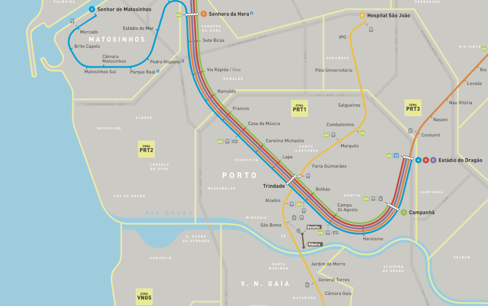 Carte géographique du métro à Porto.