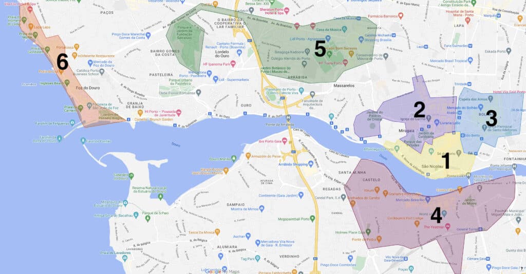 Carte des quartiers de Porto.