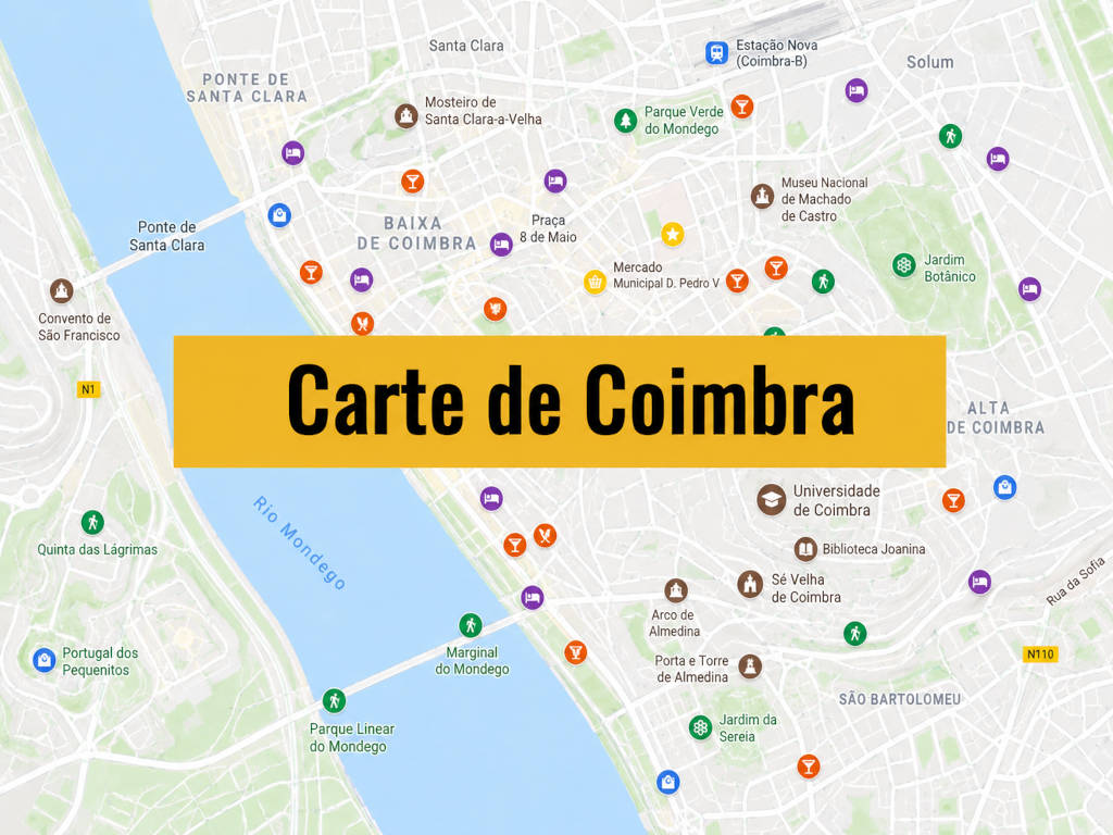 Lire la suite à propos de l’article Carte de Coimbra (Portugal) : Tous les lieux du guide