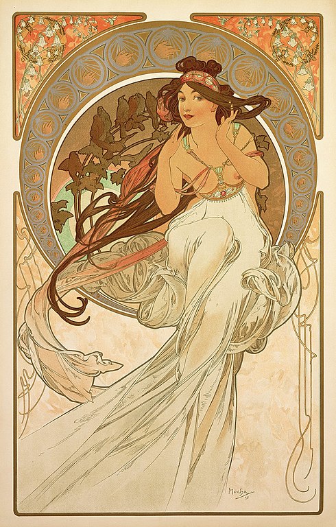 Illustration Art Nouveau dans le musée Mucha. Dans le quartier Nove Mesto à Prague.