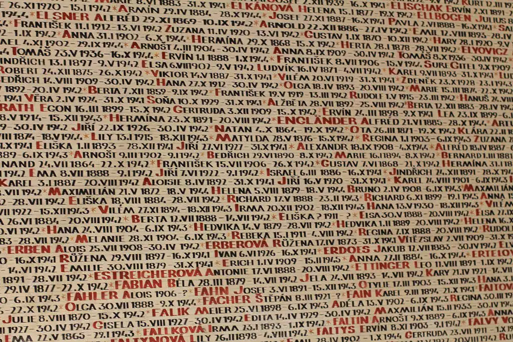 Listes des victimes juives de la barbarie nazie dans la synagogue Pinkas à Prague - Photo de Øyvind Holmstad