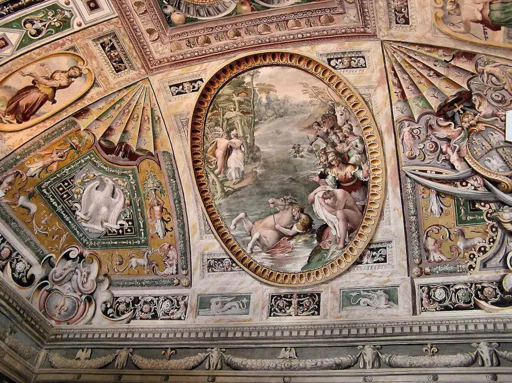 Fresque dans la Villa d'Este à Tivoli près de Rome. Photo de Adrian Pingstone - Licence c0